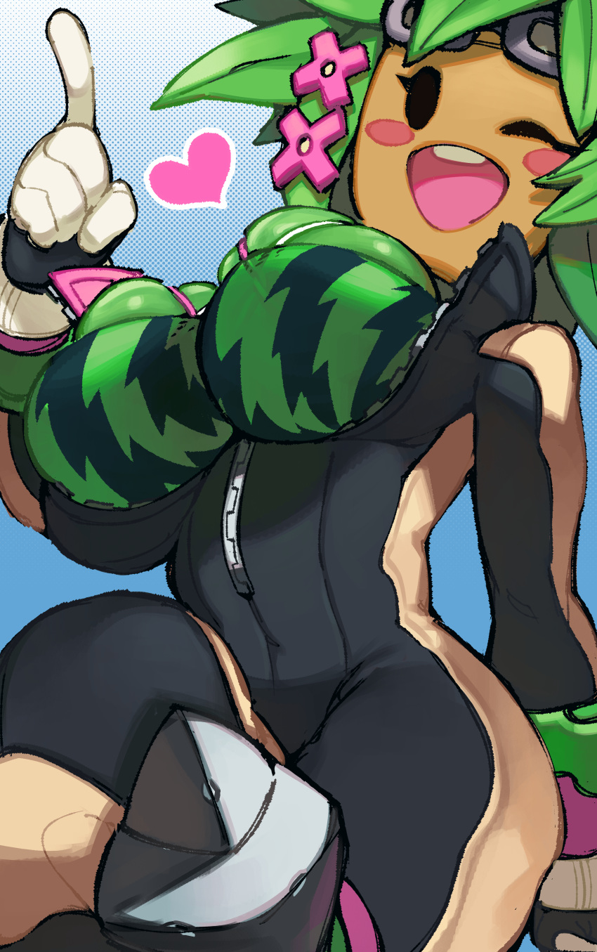 anthro big_breasts blaster_master blaster_master_zero blaster_master_zero_2 bodysuit breasts female glo-s-s heart kanna_(blaster_master) mob_face plant_girl plantie solo watermelon_bra wink