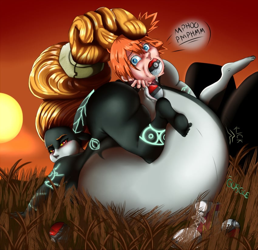 2girls anal anal_vore ass belly big_belly blue_eyes chubby crossover duo feet female female_only female_pred female_prey hi_res humanoid hyper hyper_belly imp imp_midna kasumi_(pokemon) larger_female looking_at_viewer looking_back markings midna multiple_girls nintendo non-human orange_hair overweight overweight_female pointy_ears poke_ball poke_ball_insertion pokemon pokemon_rgby pussy rac0r red_eyes same_size_vore size_difference smaller_female text the_legend_of_zelda thick_thighs twili twilight_princess video_games vore vore_belly wide_hips yellow_sclera