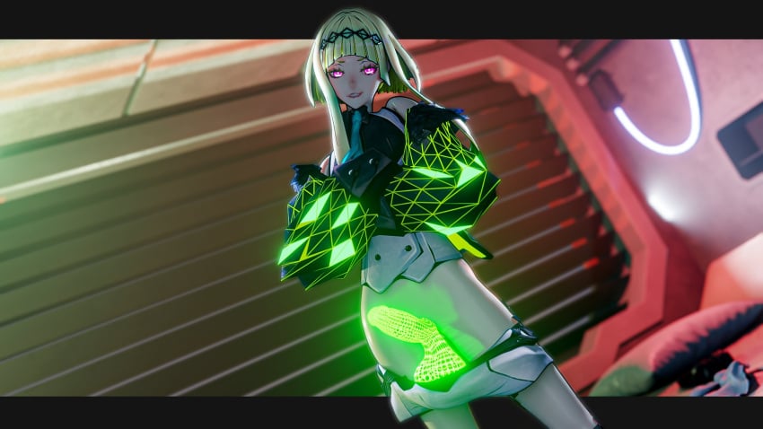 1futa 3d amateurthrowaway atlus blonde_hair blunt_bangs clothes_pull crossed_arms devil_summoner devil_summoner:_soul_hackers dildo futanari futanari_focus green_hair highres looking_at_viewer megami_tensei neon_green neon_green_hair neon_hair pale pale-skinned_futanari pale_skin purple_eyes red_eyes ringo_(soul_hackers) ringo_(soul_hackers_2) sex_toy shin_megami_tensei short_hair shorts shorts_pull smirk solo soul_hackers soul_hackers_2 standing strap-on strap-on_dildo strapon strapon_dildo tagme two_tone_hair