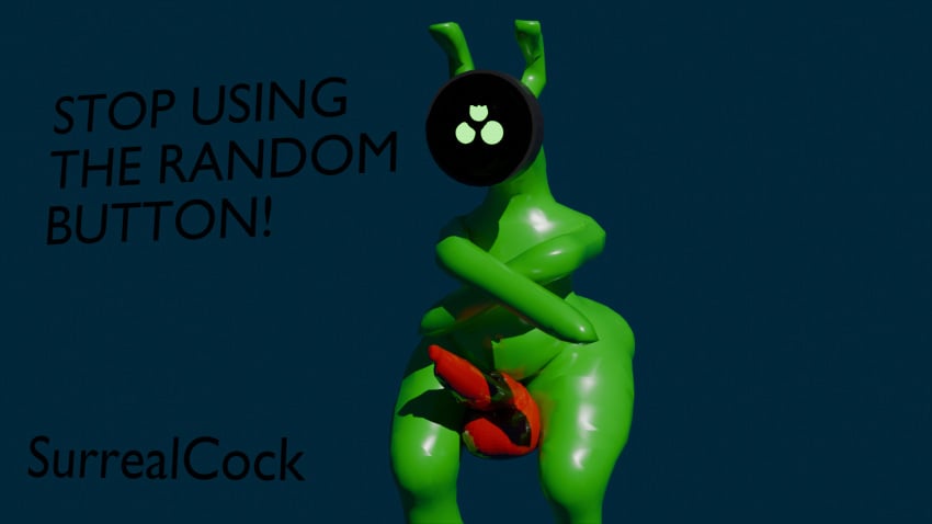 1boy 3_eyes alien alien_boy alien_humanoid amateur_artist dick different_colored_penis femboy green_skin kun_(surrealcock) oc penis surrealcock text