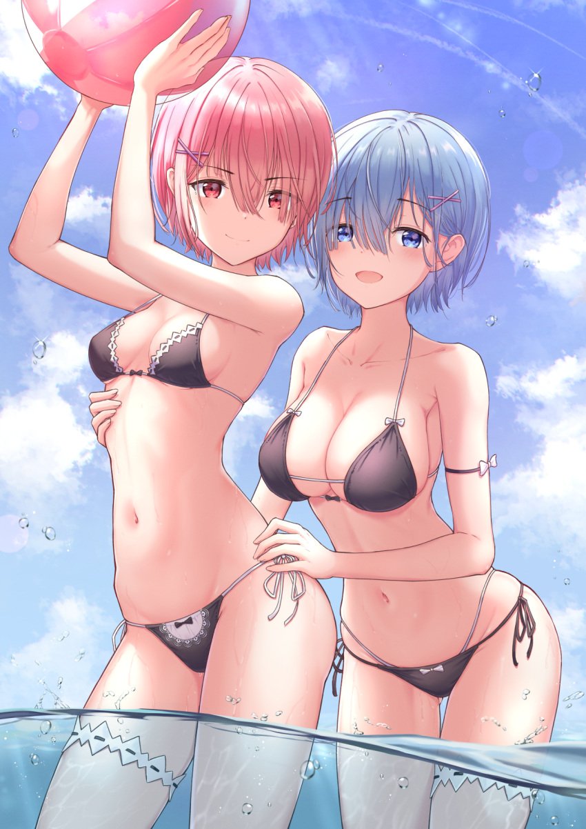 1girls 2girls almost_naked almost_nude areola_bulge armband armpits arms_above_head arms_up bare_armpits bare_arms bare_back bare_belly bare_chest bare_hands bare_hips bare_legs bare_midriff bare_navel bare_shoulders bare_skin bare_thighs bare_torso beach_ball belly belly_button bikini bikini_bottom bikini_only bikini_top black_armband black_bikini black_bikini_bottom black_bikini_only black_bikini_top black_string_bikini black_swimsuit black_swimwear blue_background blue_eyebrows blue_hair blue_hair_female blue_sky breasts breedable busty busty_female busty_girl busty_teen child_bearing_hips cleavage closed_mouth_smile clouds collarbone day daylight daytime dot_nose dripping_wet elbows exposed exposed_armpits exposed_arms exposed_belly exposed_legs exposed_midriff exposed_shoulders exposed_thighs eyebrows_visible_through_hair female female_focus fingernails fingers flat_belly flat_breasts flat_chest flat_chested fuckable grin groin hair_between_eyes hair_ornament hair_ornaments hair_pin hairpin hairpins half_naked half_nude hand_on_another's_hip hand_on_another's_torso hand_on_another's_waist hand_on_hip hand_on_torso hand_on_waist hands_above_head hands_up high_resolution highres horizon hourglass_figure large_breasts lean_body lean_figure legs legs_together light-skinned_female light_skin looking_at_viewer marinesnow medium_hair multiple_females multiple_girls naked naked_female naked_woman narrow_waist navel nipple_bulge nude nude_female nudity ocean open_mouth open_mouth_smile outdoor outdoor_nudity outdoors outside parted_lips partially_submerged partially_submerged_legs petite petite_body petite_breasts petite_female petite_girl pink_eyebrows pink_eyes pink_eyes_female pink_hair pink_hair_female pussy ram_(re:zero) re:zero_kara_hajimeru_isekai_seikatsu red_eyes red_eyes_female rem_(re:zero) sea seaside short_hair shoulders side-tie_bikini sideboob sisters skinny skinny_female skinny_girl skinny_waist sky slender_body slender_waist slim_girl slim_waist small_breasts smile smiley_face smiling smiling_at_viewer smirk smooth_chest smug smug_expression smug_eyes smug_face smug_grin smug_smile soaked standing string_bikini submerged_feet submerged_legs swimsuit swimwear teen_girl teenage_girl teenager thick_thighs thigh_gap thighband thighs thin_waist tongue underboob upper_body v-line wet wet_belly wet_bikini wet_body wet_breasts wet_face wet_hair wet_legs wet_skin wet_thighs white_thighband wide_hips