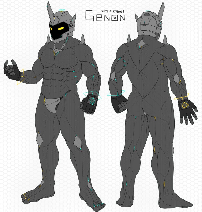 2018 abs almost_naked big_ass character_sheet energy fingerless_gloves genon gray_body jockstrap jockstrap_only male_only metallic_body muscular_arms muscular_male muscular_thighs pecs robot robot_joints screen_face simple_background tagme tagme_(artist) thick_thighs yellow_eyes