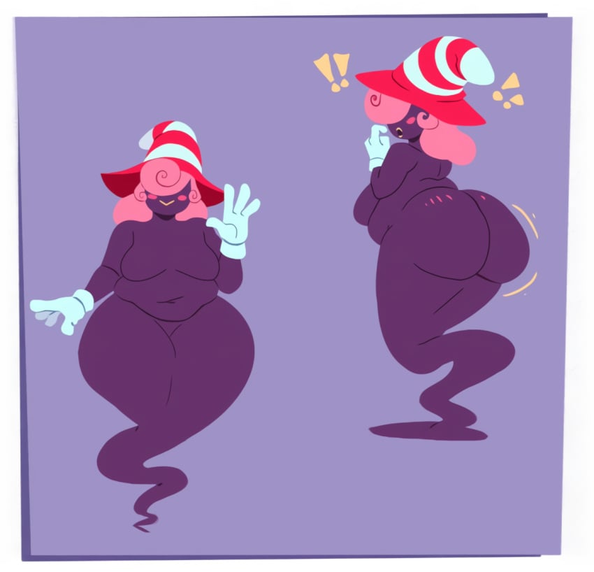 ass belly_button big_butt butt_blush butt_crack chubby chubby_female featureless_crotch ghost hat mario_(series) nintendo paper_mario paper_mario:_the_thousand-year_door pink_hair shadow_siren vivian_(paper_mario) vixencurie wide_hips witch_hat