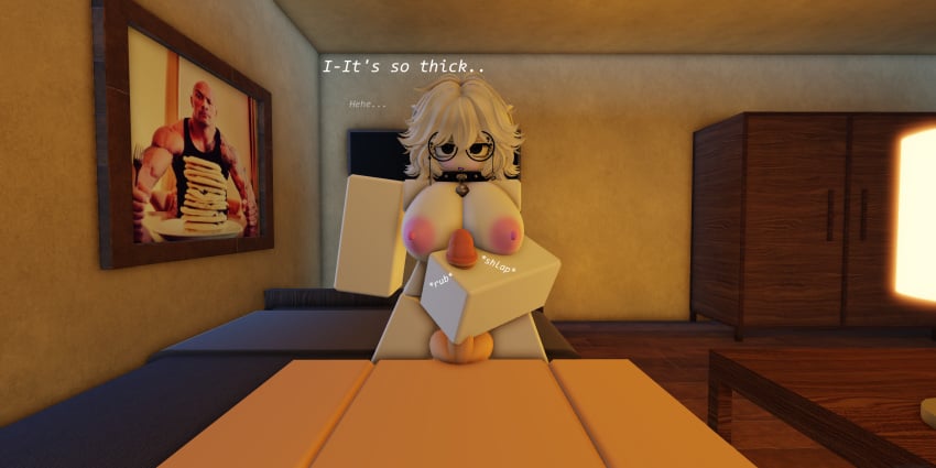 1boy1girl 3d 3d_(artwork) areolae bell_collar breasts collar deltastar dwayne_”the_rock”_johnson female glasses handjob male male/female male_pov nipples pink_nipples pov pov_eye_contact roblox roblox_avatar robloxian self_upload sex tagme text white_hair white_skin