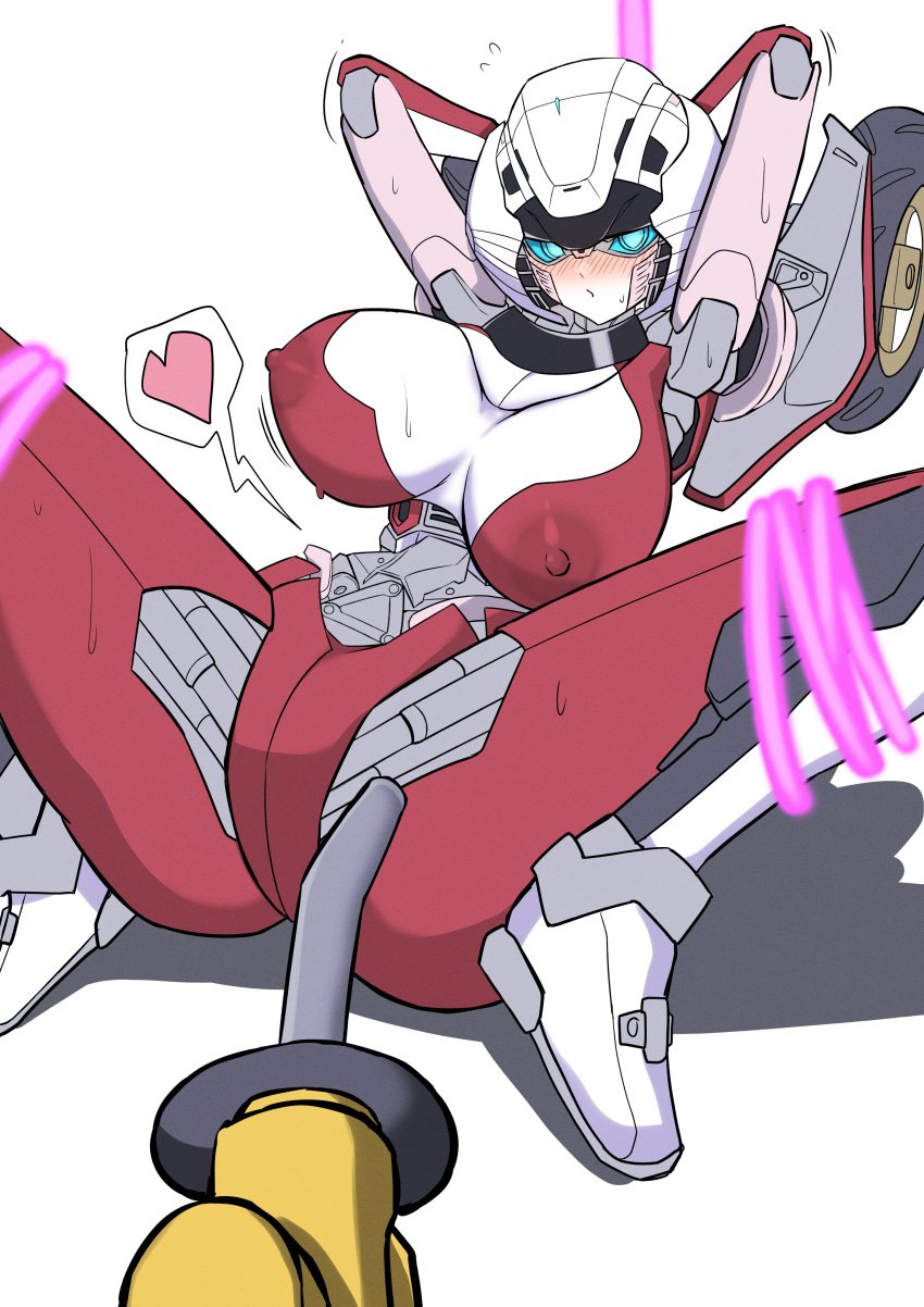 1girls 2d 2d_(artwork) arcee arcee_(rotb) areola areolae big_breasts blushing bondage busty female female_only hands_behind_head huge_breasts konro_yoyogei large_breasts nipples robot robot_girl solo spread_legs sweat thick_thighs tied_up transformers transformers_rise_of_the_beasts