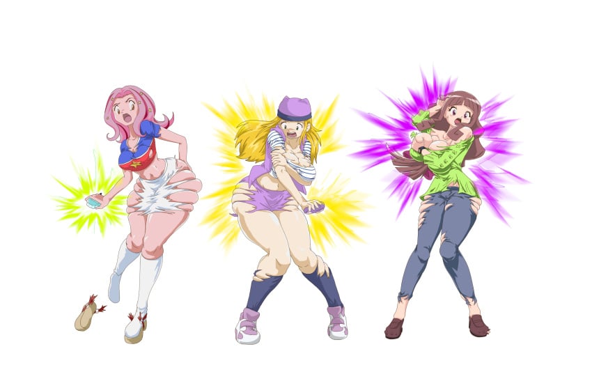 2d 2d_(artwork) 2d_artwork 3girls ass ass_expansion breast breast_expansion digimon digimon_frontier digimon_ghost_game expansion female game growth huge_breasts izumi_orimoto mankor mid-transformation mimi_tachikawa possession ripped_clothing ruri_tsukiyono sequence simple_background tf thick_thighs thighs transformation weight_gain zoe_orimoto