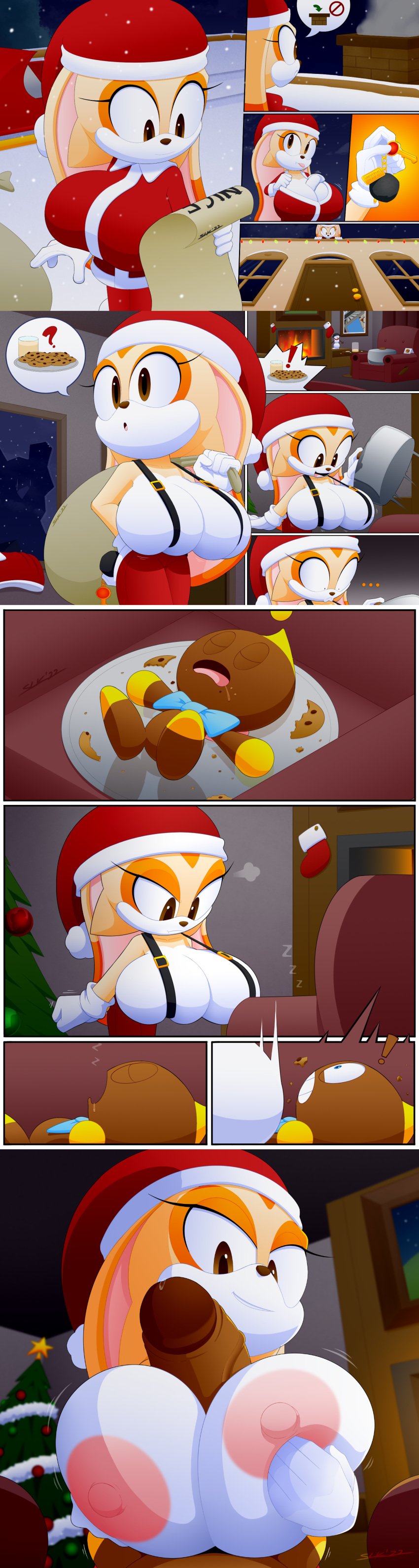 animal_humanoid big_breasts bouncing_breasts brown_eyes chaos_(sonic) christmas christmas_tree clothing comic cream_the_rabbit dark-skinned_male erection full_comic fur fur_breasts furry furry_female large_breasts paizuri penis santa_costume santa_hat sega slickehedge sonic_(series) sonic_team sonic_the_hedgehog_(series) titfuck