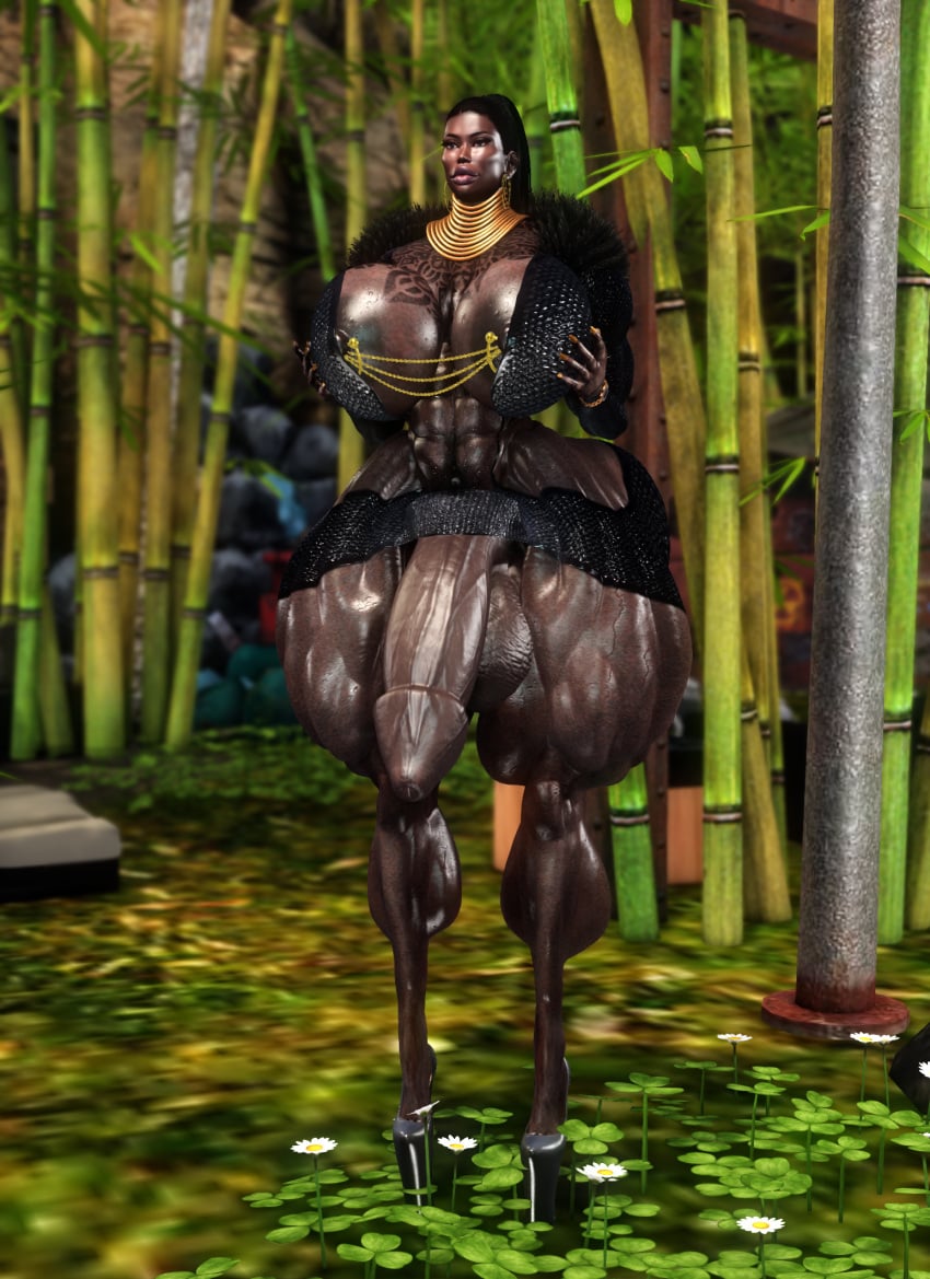 1futa 3d dark_skin futa_only futanari high_heels huge_areolae huge_breasts huge_cock muscular muscular_female muscular_futanari nipple_chain nipple_piercing oc second_life shiny_skin tattoo thesusman thick_thighs thunder_thighs useless_clothing