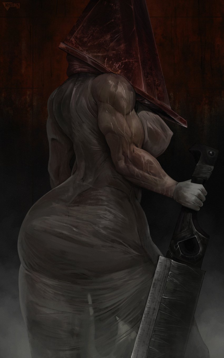 1futa athletic_futanari big_breasts futanari genderswap_(mtf) horror huge_breasts large_breasts muscular muscular_futa muscular_futanari nyuunzi pyramid_head silent_hill silent_hill_2 solo solo_futa sword