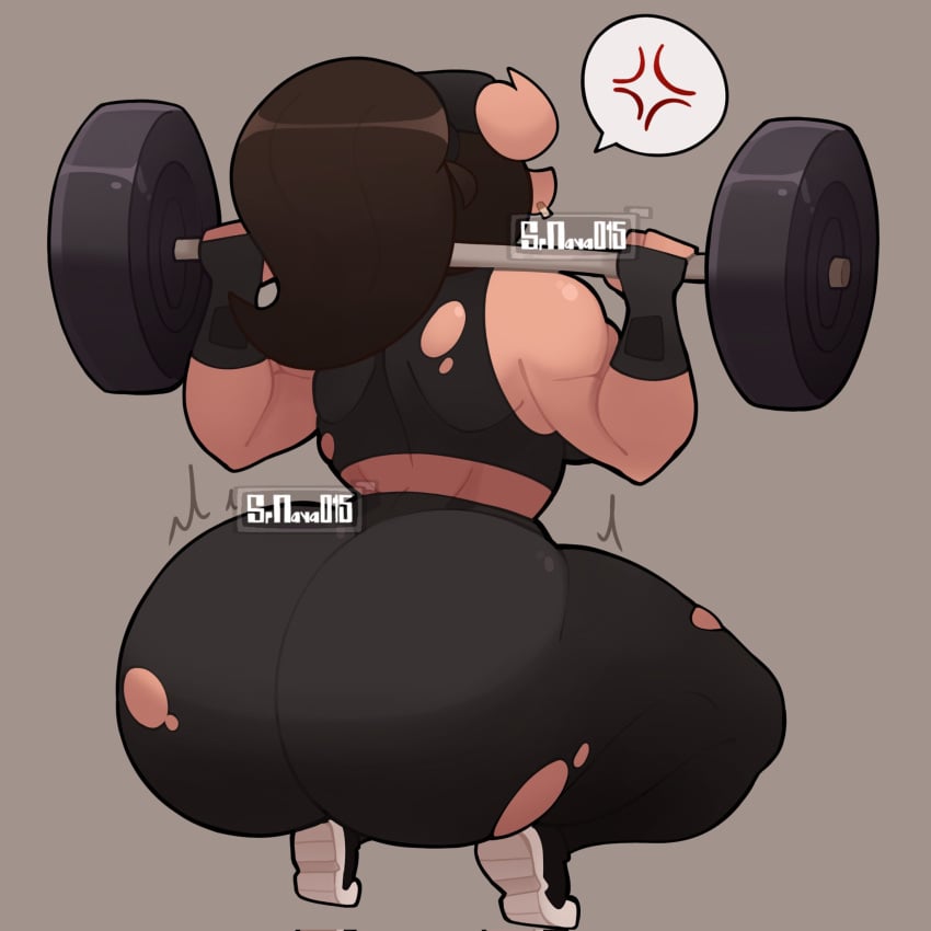 ass ass_focus back_view big_ass bubble_butt demon demon_girl dumptruck_ass exercise female hirohi_(srnava) horns huge_ass simple_background solo squatting srnava weightlifting weights workout