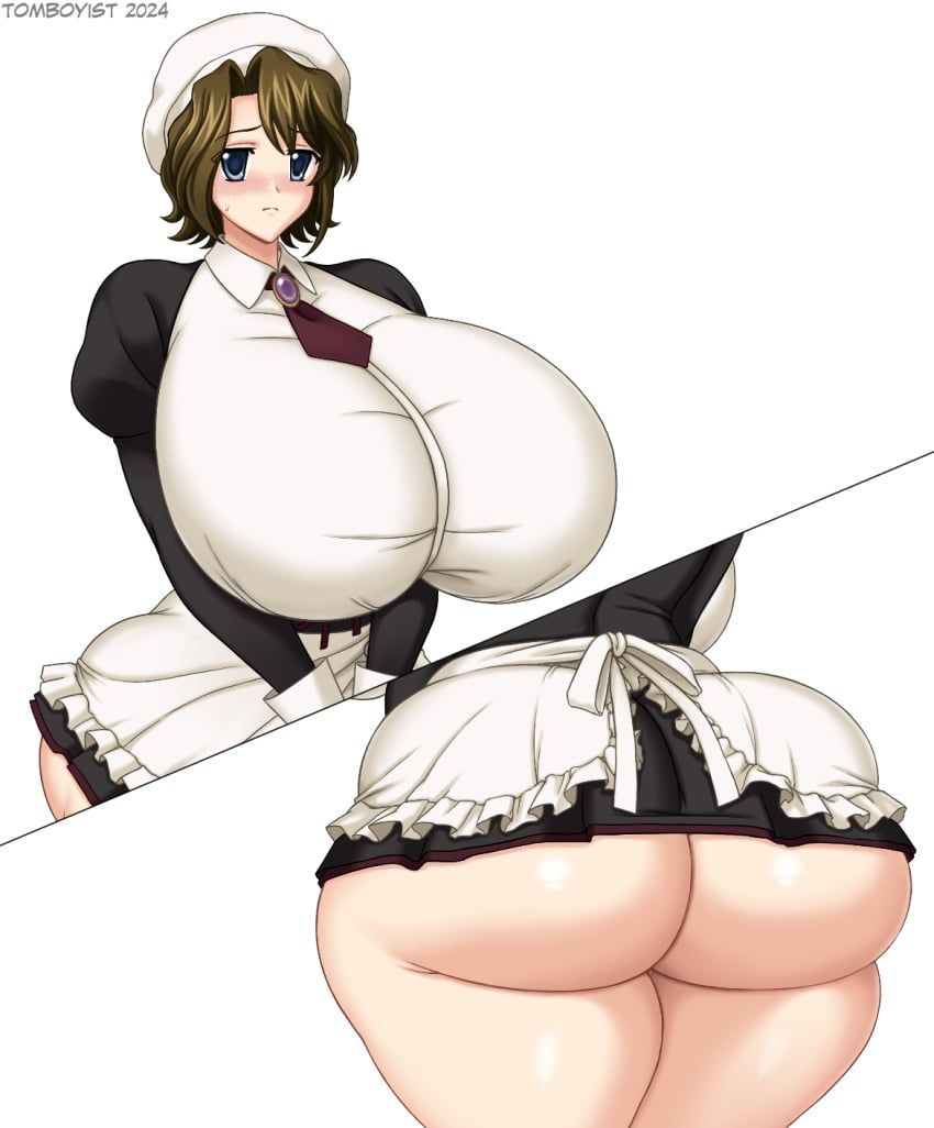 1girls ass ass_focus bottomless gigantic_breasts huge_breasts maid shannon_(umineko) tomboyist umineko_no_naku_koro_ni