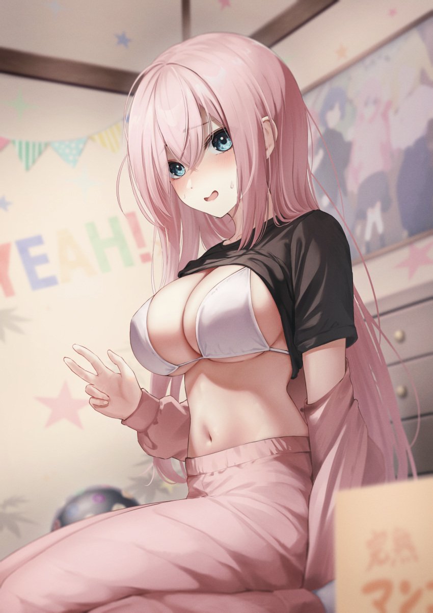 1girls absurd_res absurdres belly belly_button bikini bikini_top black_shirt black_topwear blue_eyes blue_eyes_female blurred_background blurry_background blush blush_face blushed_face blushing_at_viewer blushing_face blushing_female bocchi_the_rock! breasts busty busty_female busty_girl busty_teen calves cleavage dot_nose embarrassed embarrassed_exposed_female embarrassed_expression embarrassed_female feet female female_focus female_only fingernails fingers full_body gotoh_hitori gotou_hitori hair_between_eyes hand_sign high_resolution high_school_student highres indoor indoors knees large_breasts lean_body lean_figure legs light-skined_female light-skinned light-skinned_female light_skin light_skin_female light_skinned light_skinned_female long_hair looking_at_viewer looking_down looking_down_at_viewer looking_sideways looking_to_the_side marinesnow narrow_waist navel nervous nervous_expression nervous_face nervous_female nervous_smile nervous_sweat open_mouth open_mouth_smile parted_lips peace_sign pink_eyebrows pink_hair pink_hair_female pink_track_suit pink_tracksuit school_girl shirt shirt_aside shirt_lift shoulders shy shy_expression shy_smile sideboob sign sitting slender_body slender_waist slim_girl slim_waist smile smiley_face smiling smiling_at_viewer solo string_bikini swimsuit swimwear teen_girl teenage_girl teenager thick_thighs thighs thin_waist tongue topwear topwear_aside topwear_lift track_jacket track_pants track_suit tracksuit underboob v v_sign white-skinned_female white_bikini white_bikini_top white_skin white_string_bikini white_swimsuit white_swimwear