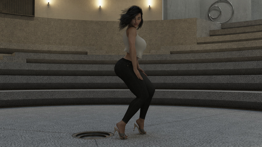 1girls 3d daz3d daz_studio female high_heel_mules high_heels jeans takenofear