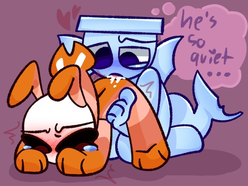 blush crying cum_in_ass dandy's_world eating_cum eating_out femboy finn_(dandy's_world) male_on_male naked nude quiet shrimp shrimpo_(dandy's_world) slyblue_enjoyer tail text thinking two_men