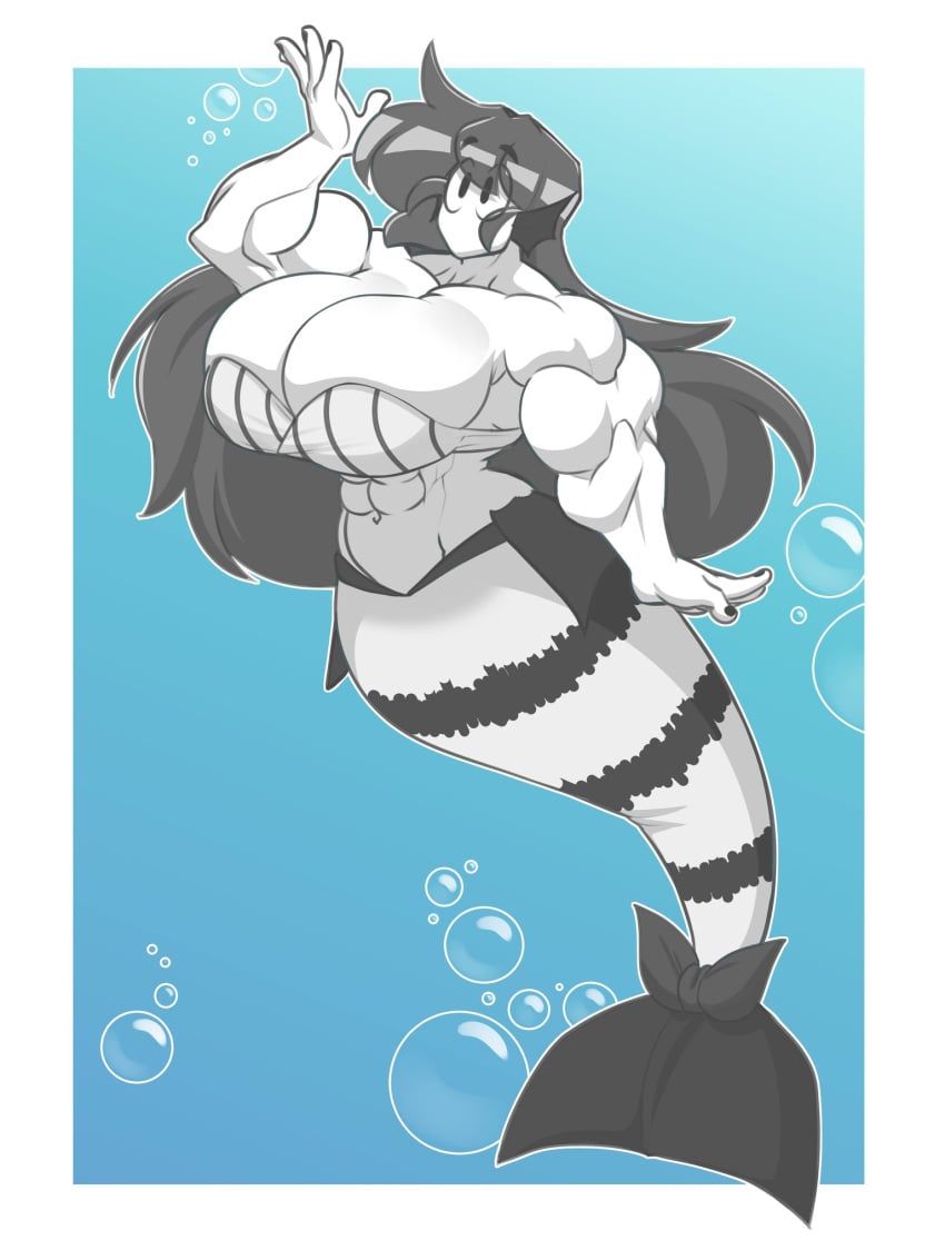 1girls abs big_eyes black_and_white black_bow black_nail_polish black_nails breast_outline breasts breasts_bigger_than_head breasts_bigger_than_torso bubble bubbles female female_focus female_only flexing flexing_arms flexing_bicep gigantic_breasts grey_hair hyper long_gray_hair long_hair looking_up marie_(tag-a-long) merfolk mermaid mermaid_tail mermay mermay2025 mime mime_girl mouthless mouthless_female muscle_girl muscle_mommy muscles muscular muscular_arms muscular_female nice_tits no_mouth no_nose noseless ocean ocean_background original six_pack solo solo_female solo_focus tag-a-long underwater white_body white_skin