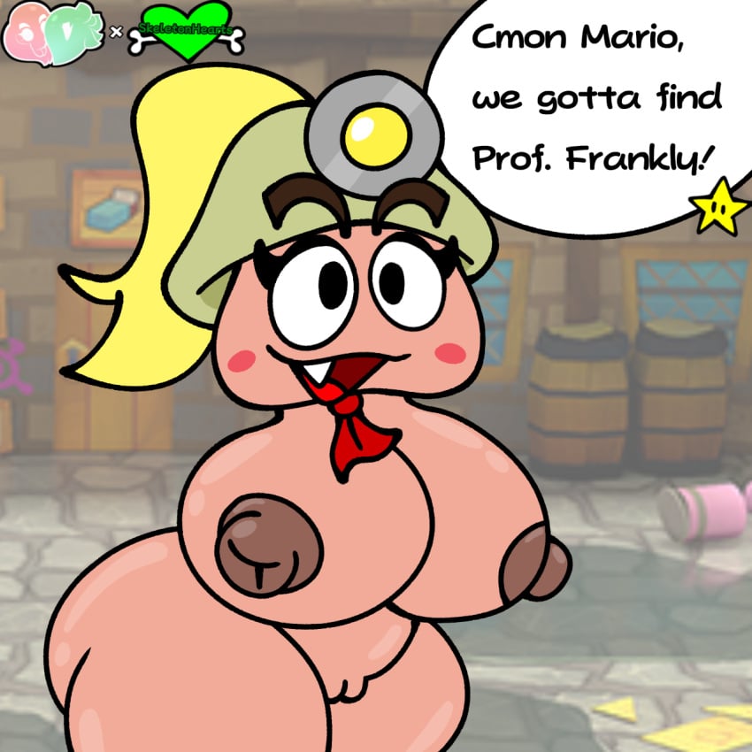 casual_nudity female female_only goombella huge_ass huge_breasts mario_(series) nintendo nude paper_mario public public_nudity shortstack skeletonhearts teasing