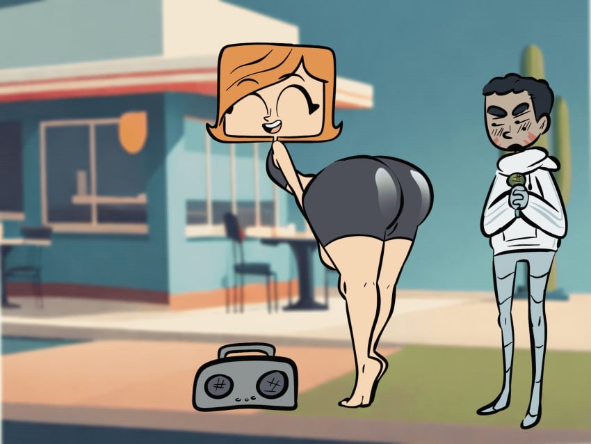 1boy 1girls 2024 adorable animated barefoot big_ass blush blushing boombox bouncing_ass cartoon_network cute dark-skinned_male dark_skin debbie_turnbull female gl33zy humor male milf orange_hair radio robotboy tagme throwing_it_back twerking