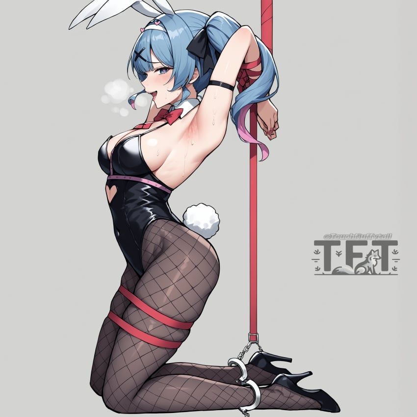 ai_generated blue_eyes blue_hair bondage bunny_ears bunnysuit hatsune_miku rabbit_ears rabbit_hole_(vocaloid) rabbit_tail touchfluffytails