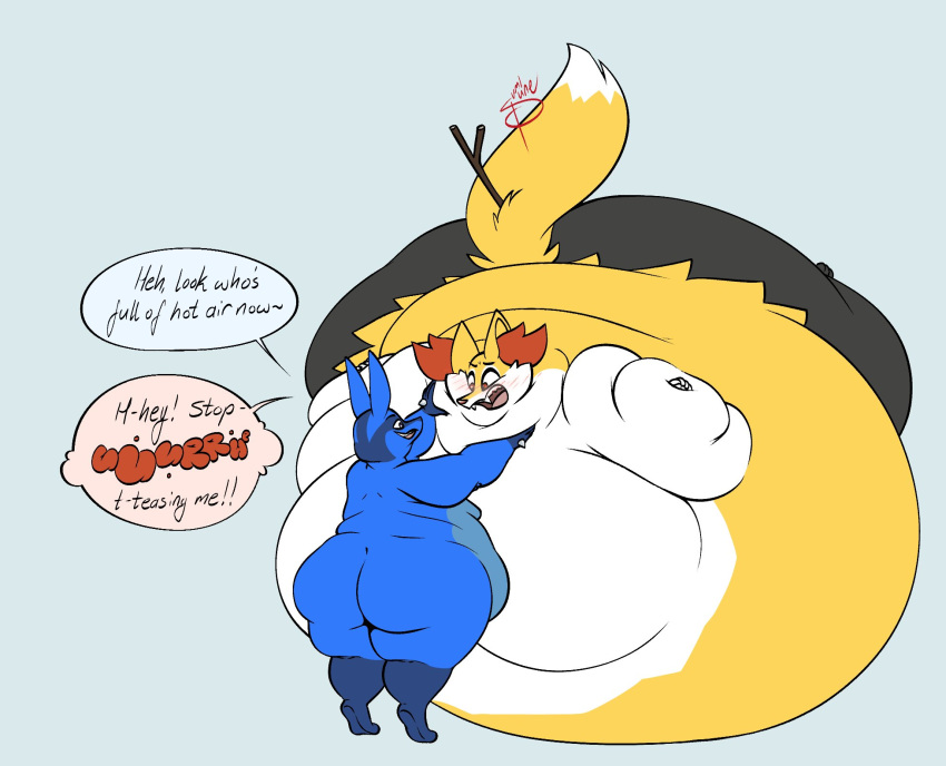 big_ass big_breasts braixen breasts bubble_butt furry huge_ass huge_breasts inflation lucario pokemon pokemon_(species) sumisune thick_thighs wide_hips