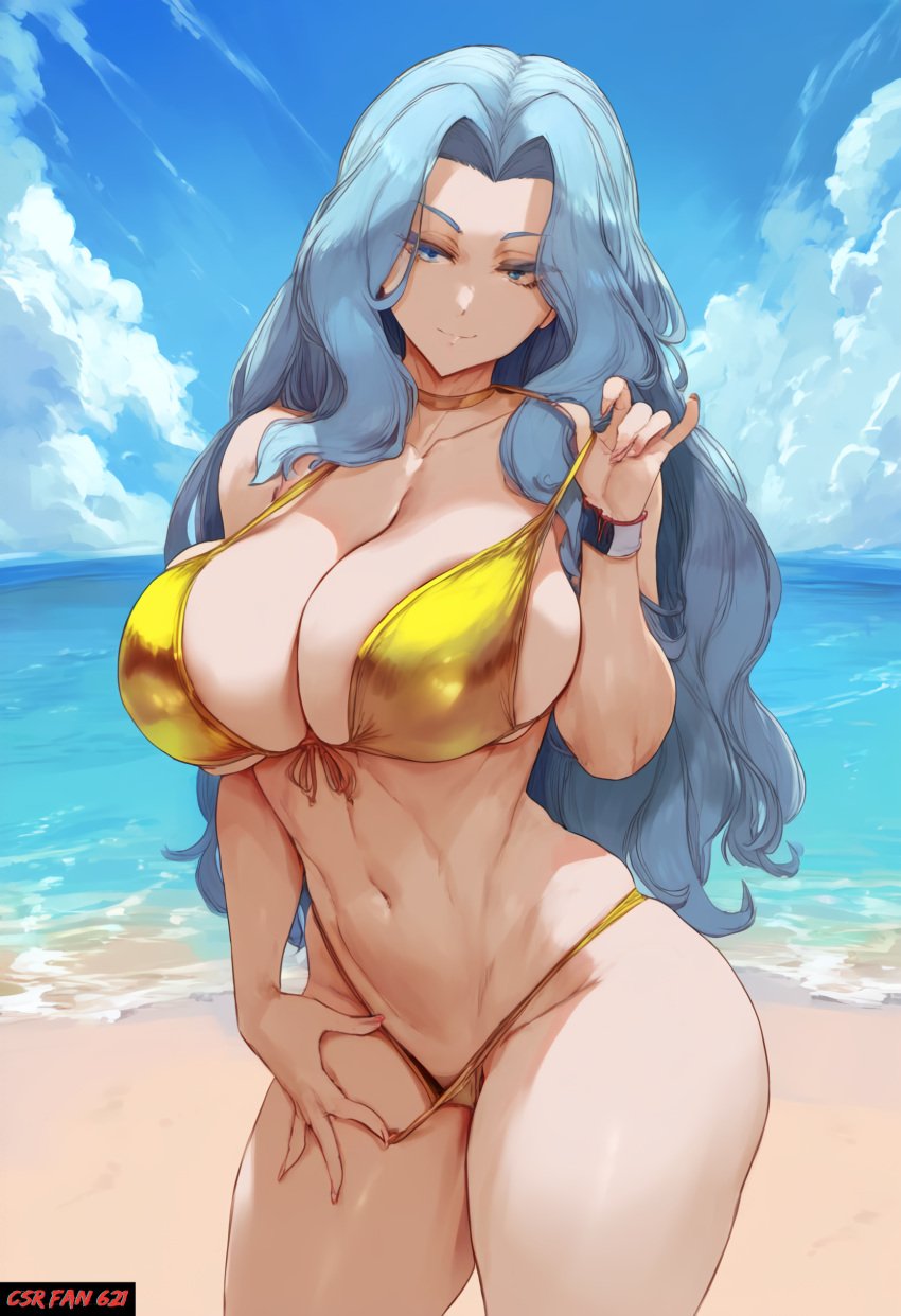 1female 1girl 1girls ai_generated beach big_boobs big_breasts big_hips big_tits bikini bikini_pull blue_eyes blue_hair clouds csr_fan_621 day daytime elite_four female grin hips karen_(pokemon) large_breasts long_hair ocean pokemon pokemon_gsc pokemon_hgss seductive seductive_eyes seductive_look seductive_pose seductive_smile self_upload swimsuit swimwear tagme teasing thick_thighs thighs two_piece_swimsuit water yellow_bikini