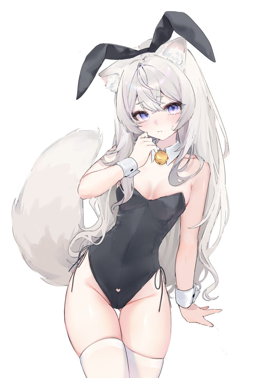 ass_visible_through_thighs bunny_ears bunny_girl bunnysuit cameltoe cat_ears cat_tail catgirl cweamcat_(vtuber) light_blush looking_at_viewer shoulders shy thick_thighs thigh_gap thigh_squish thighhighs thighs thighs_together