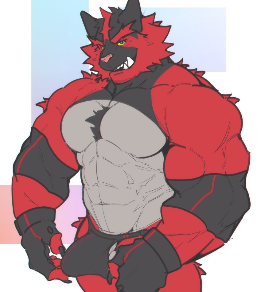 2024 abs anthro balls barazoku bedroom_eyes biceps bulge chest_tuft claws clothing erection fangs finger_claws fingerless_gloves fur generation_7_pokemon genitals gloves green_eyes handwear hi_res incineroar jockstrap looking_at_viewer male male_only matcharyu muscular muscular_anthro muscular_male narrowed_eyes nintendo pecs penis pinup pokemon pokemon_(species) portrait pose seductive sharp_teeth simple_background solo standing teeth three-quarter_portrait triceps tuft underwear yellow_sclera