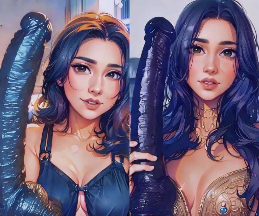 ai_generated ai_reworked anime_style brown_eyes brown_hair dildo huge_toy lya_tali massive_dildo original_character sex_toy size_queen solo_female