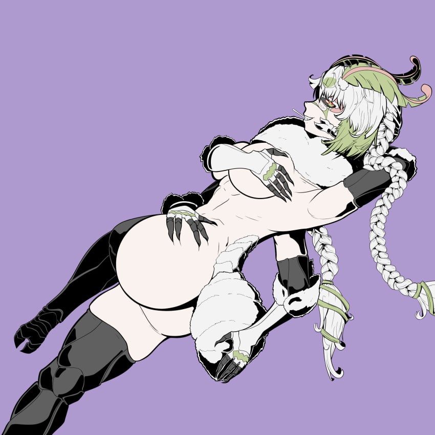 4_arms ass breasts bug_girl covering_breasts female female_only indie_virtual_youtuber juniper_(egocider) juniper_actias laying_down pale_skin virtual_youtuber vtuber white_hair wight-troox