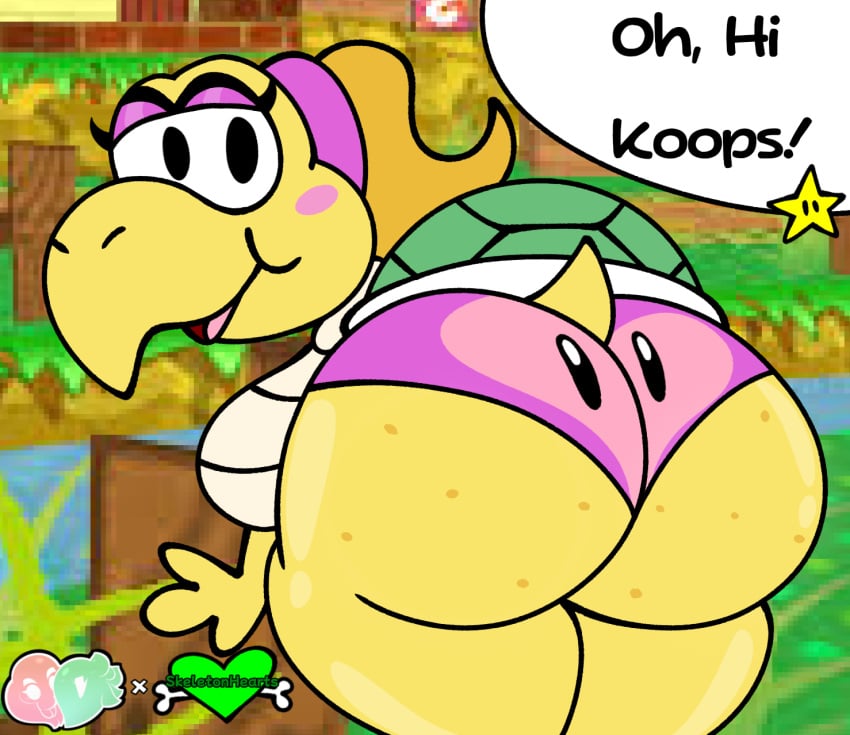 ass_focus backboob big_ass big_breasts clothed female female_only huge_ass koopie_koo mario_(series) nintendo paper_mario pov public public_exposure revealing_clothes sideass skeletonhearts teasing