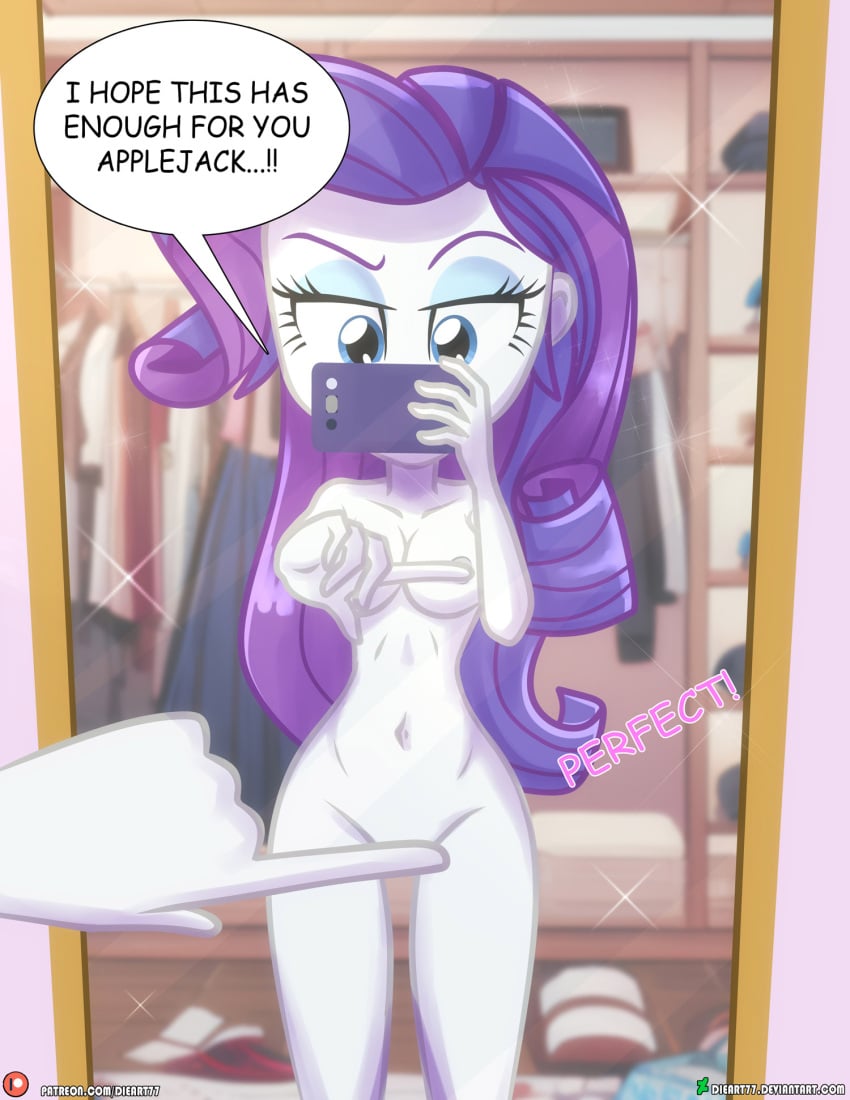 1girls areola blue_eyes cellphone dieart77 english_text equestria_girls long_hair mirror mirror_selfie my_little_pony naked naked_female nude nude_female purple_hair rarity_(eg) rarity_(mlp) solo solo_female text white_skin