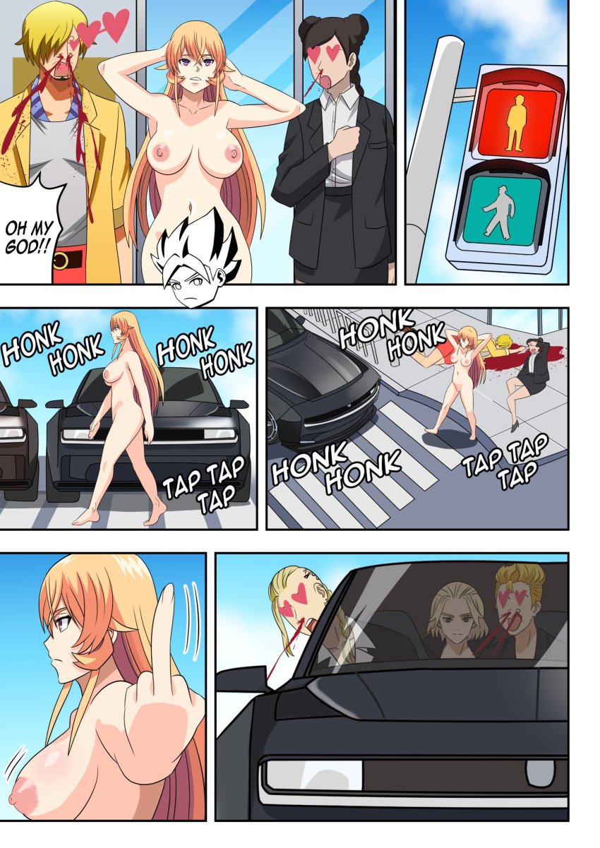 ass being_watched breasts car city completely_nude completely_nude_female crossover draken_(tokyo_revengers) exhibitionism exhibitionist female female_focus flipping_off heart ken_ryuguji male middle_finger multiple_boys multiple_girls nakiri_erina naruto naruto:_the_last ninrubio nosebleed nude nude_female nudist nudity one_piece passed_out sanji sano_manjiro shameless shokugeki_no_souma street symbol-shaped_pupils takemichi_hanagaki tenten tokyo_revengers traffic_light vehicle walking watching