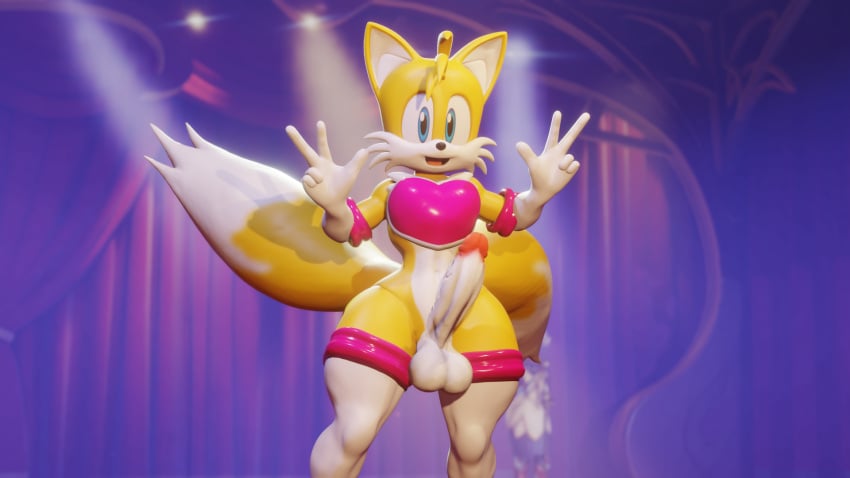 3d anthro cock_and_balls crossdressing curvy_figure erect_penis erection femboy furry kawaii male male_only naked_male neckline rouge_the_bat_(cosplay) sonic_(series) tails tails_the_fox thick_thighs twintails3d wide_hips