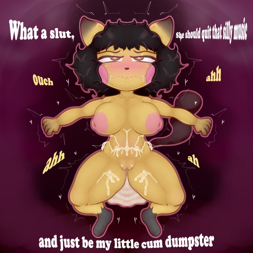 black_hair cum cum_in_pussy kiwibomb laying_on_bed moaning pichu pink_eyes spoofy tongue_out yellow_body youtuber youtuber_girl