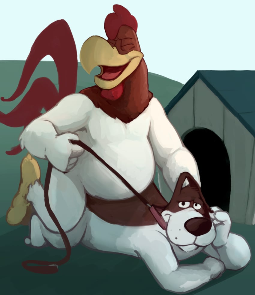 anal anal_sex anthro avian barnyard_dawg basset_hound belly_rest bird bored canid canine canis chicken doggy_style domestic_dog duo foghorn_leghorn from_behind_position galliform gallus_(genus) hi_res hunting_dog leash looney_tunes male male/male male_penetrated male_penetrating male_penetrating_male mammal overweight overweight_male penetration phasianid scent_hound sex spectral-bat warner_brothers