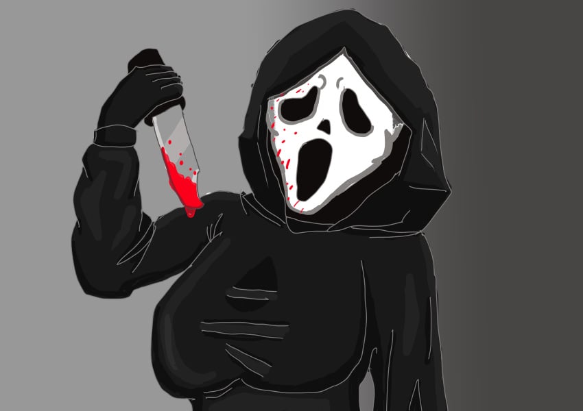 big_breasts black_clothing blood female female_focus female_only ghostface knife mask masked masked_female voluptuous voluptuous_female