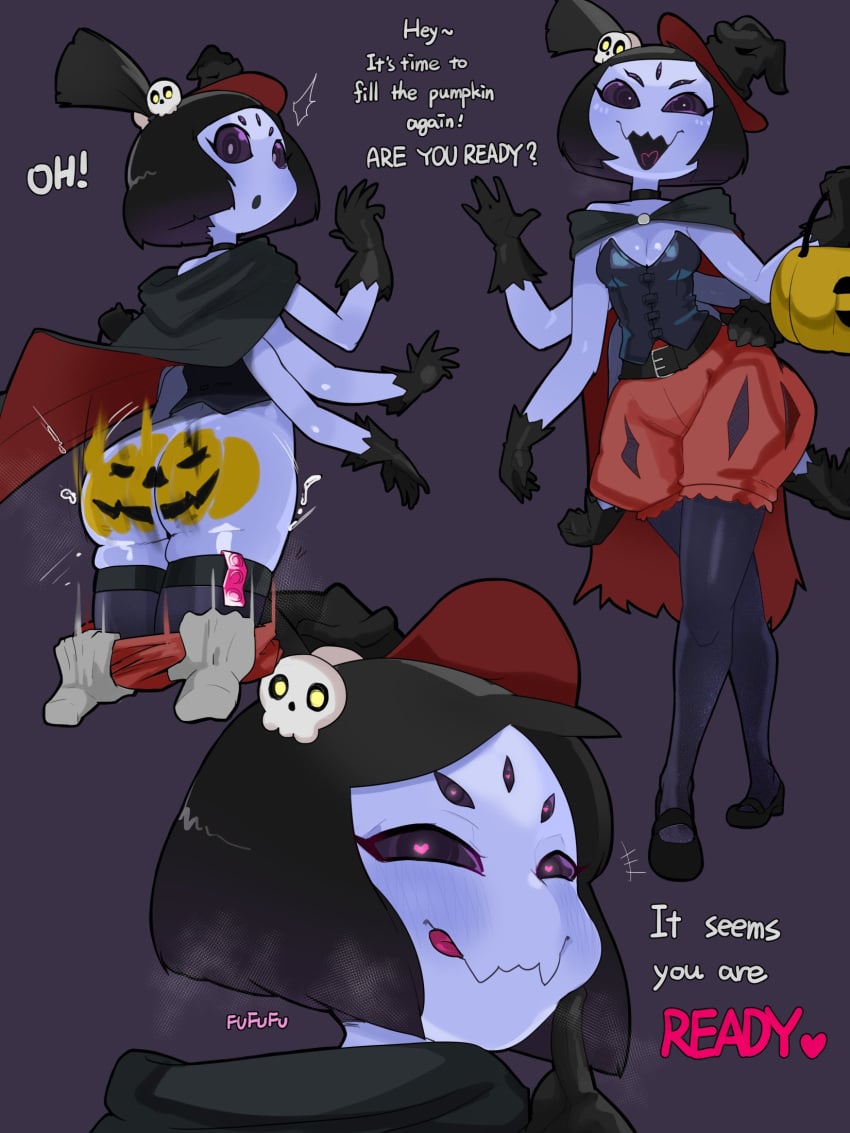 1girls bodypaint dat_ass halloween imminent_sex mdthetest muffet pants_down pants_pulled_down undertale