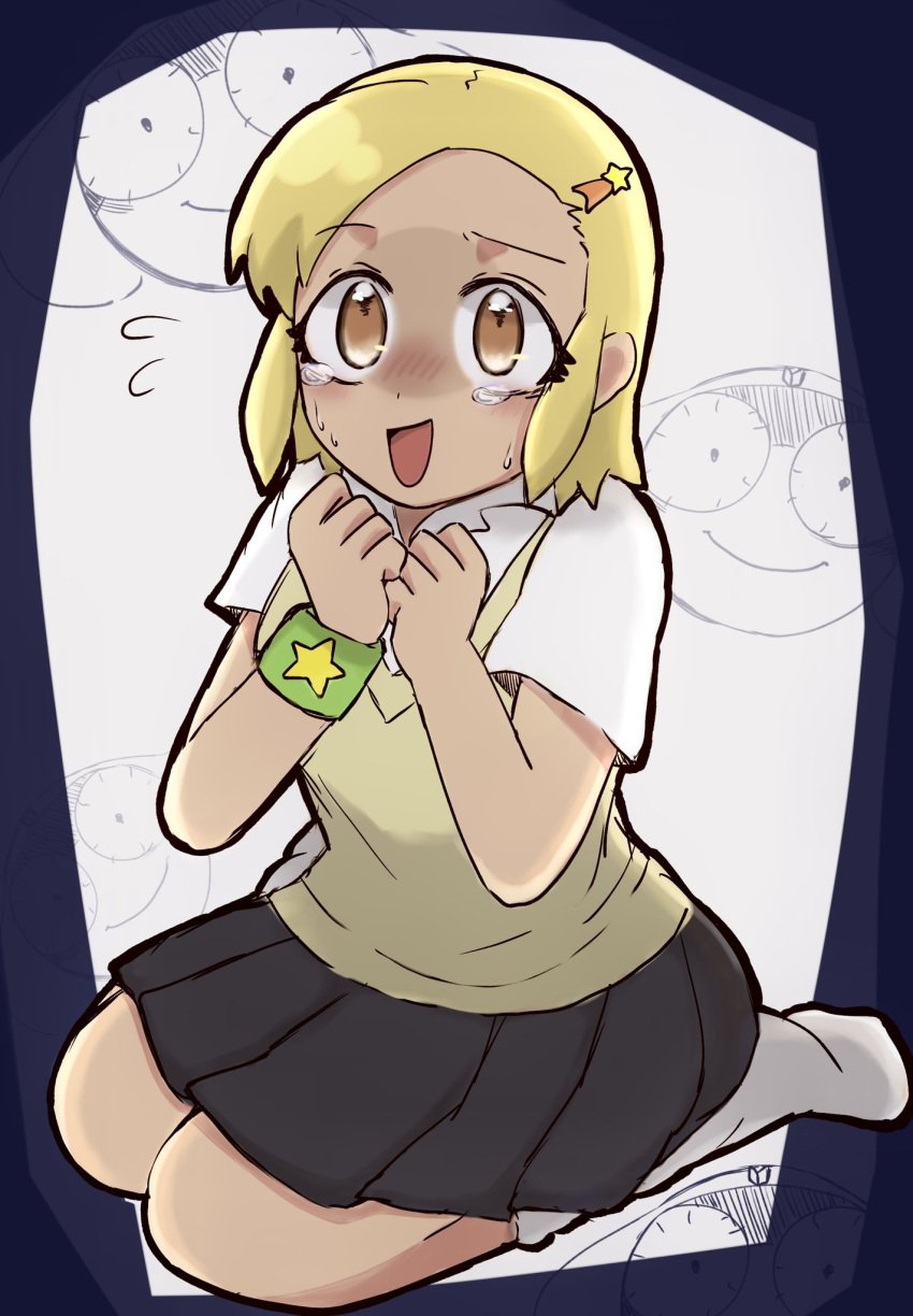 angol_mois blonde_hair dark_skin female gyaru hair_ornament hairclip highres keroro_gunsou loose_socks school_uniform socks sweater_vest tamama