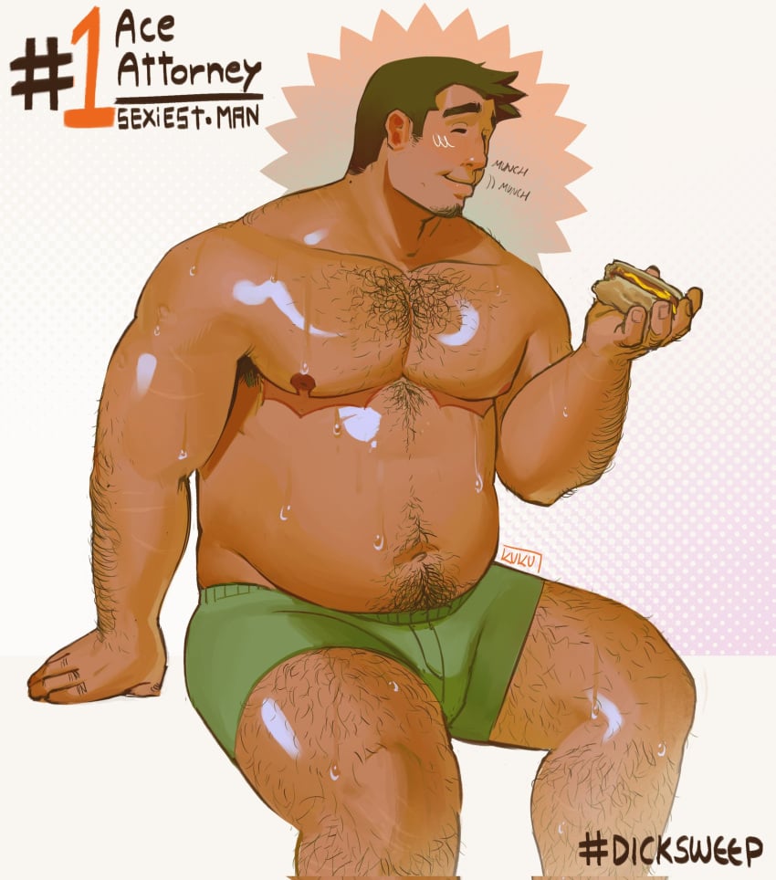 1boy chubby_male gumshoe gyakuten_saiban kukuu male_only oiled_skin solo solo_male sweaty_body