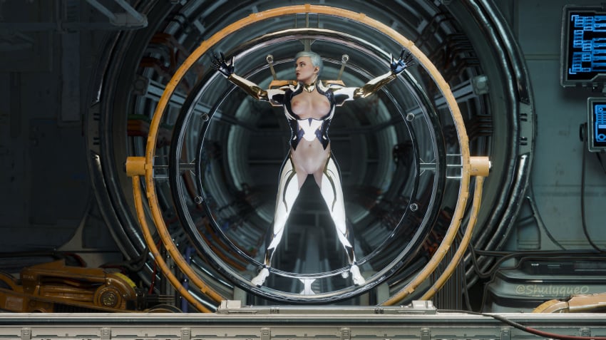 3d breasts breasts_out cybernetic_arm cybernetics cyborg frost_(mortal_kombat) glowing_eyes implants mortal_kombat mortal_kombat_11 pussy short_hair shulyque stuck tagme white_hair