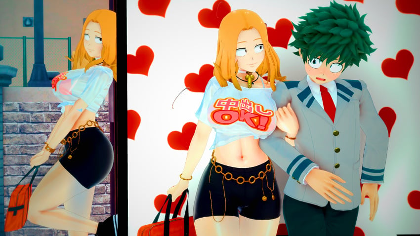 1boy1girl 3d brown_hair camie_utsushimi green_hair izuku_midoriya my_hero_academia qxdt