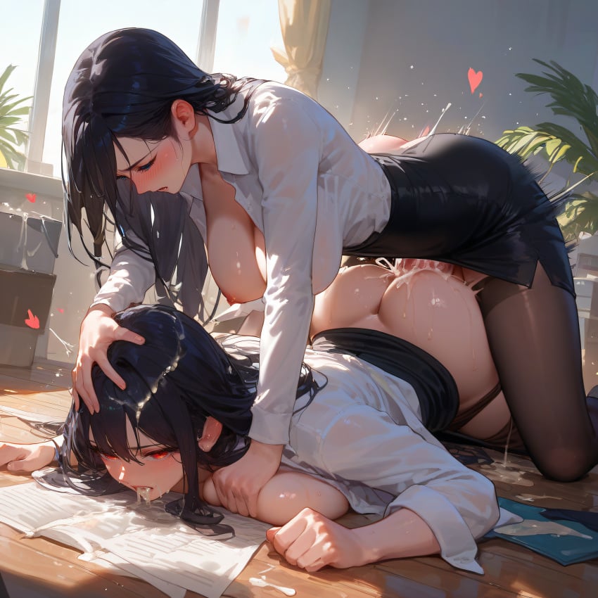 2futas absurd_res after_fellatio ai_generated amiiari anal anal_sex big_breasts big_penis black_stockings blush cleavage cum_in_ass cum_in_mouth detailed dickgirl domination erect erection futa_on_futa futa_only futanari hand_on_breast hand_on_head highres huge_ass huge_breasts large_penis long_penis long_sleeves office office_lady on_stomach oral_creampie pencil_skirt penis punishment pushing_down ripped_clothing rough_sex ruby_(amiiari) seductive skirt_lift stockings thick_thighs thighhighs white_shirt