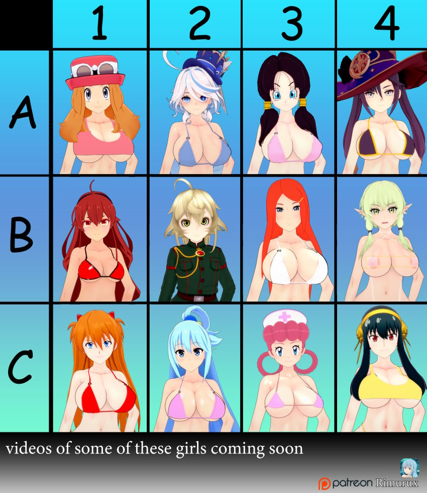 12girls 6+girls aqua_(konosuba) aqua_hair asuka_langley_sohryu black_hair blue_eyes blue_hair crossover cute dragon_ball dragon_ball_z eris_greyrat female fringe furina_(genshin_impact) genshin_impact ginger green_eyes green_hair kono_subarashii_sekai_ni_shukufuku_wo! kushina_uzumaki light-skinned_female long_hair looking_at_viewer medium_hair mona_(genshin_impact) mushoku_tensei naruto naruto_(series) neon_genesis_evangelion nurse_joy orange_hair pale-skinned_female pink_hair pokemon purple_hair red_eyes red_hair redhead rimurux serena_(pokemon) short_hair spy_x_family tanya_degurechaff teenager twintails videl white_hair yor_briar youjo_senki