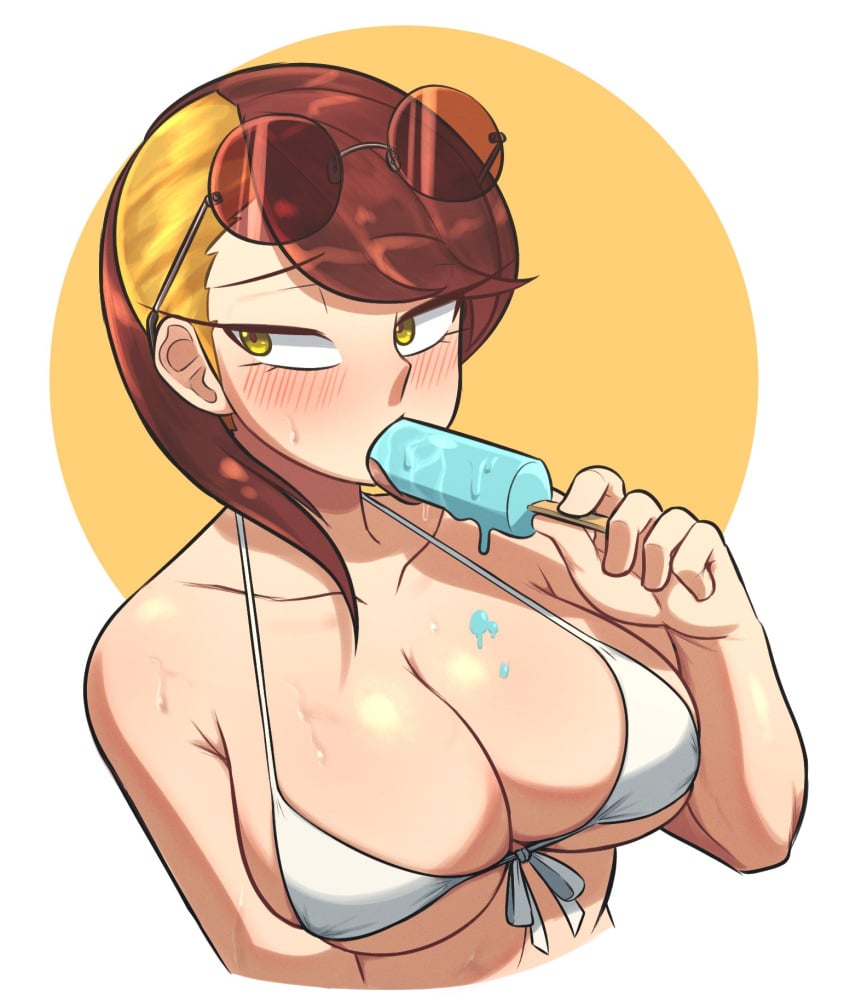 big_breasts bikini_top dripping female houseki_no_kuni ice_cream land_of_the_lustrous littlej_(zi19191) rutile_(land_of_the_lustrous) solo solo_female tongue_out voluptuous