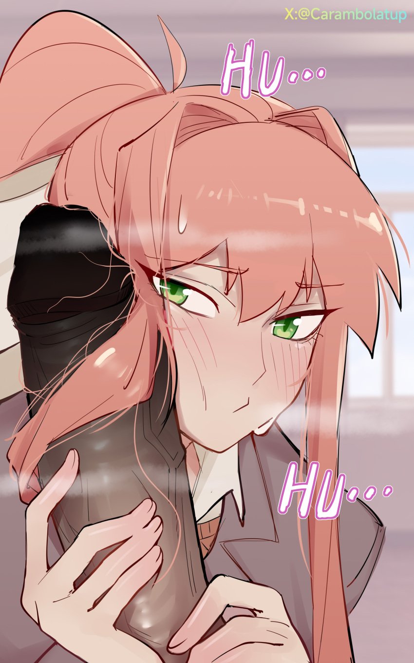 carambolatup dark-skinned_male dark_skin doki_doki_literature_club handjob interracial looking_at_viewer monika_(doki_doki_literature_club) pov