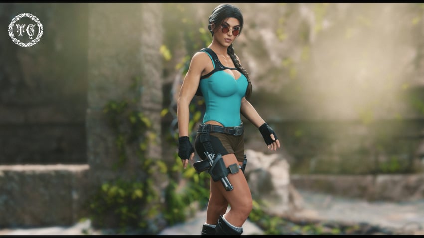 3d breasts female lara_croft lara_croft_(classic) looking_over_eyewear looking_over_glasses looking_over_sunglasses red-tinted_eyewear solo sunglasses tagme theceltic tinted_eyewear tomb_raider