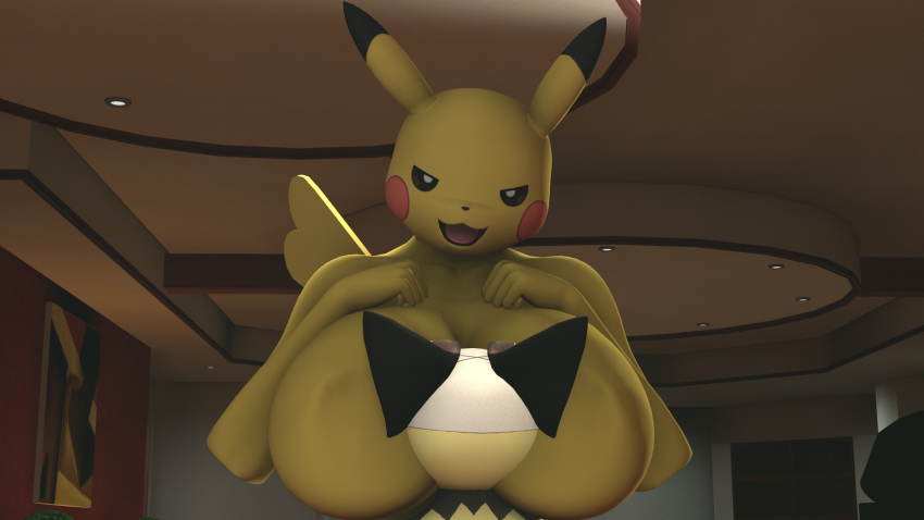 3d 3d_(artwork) breast_smother dnrud12 nintendo pichu pikachu pokémon_(species) pokemon