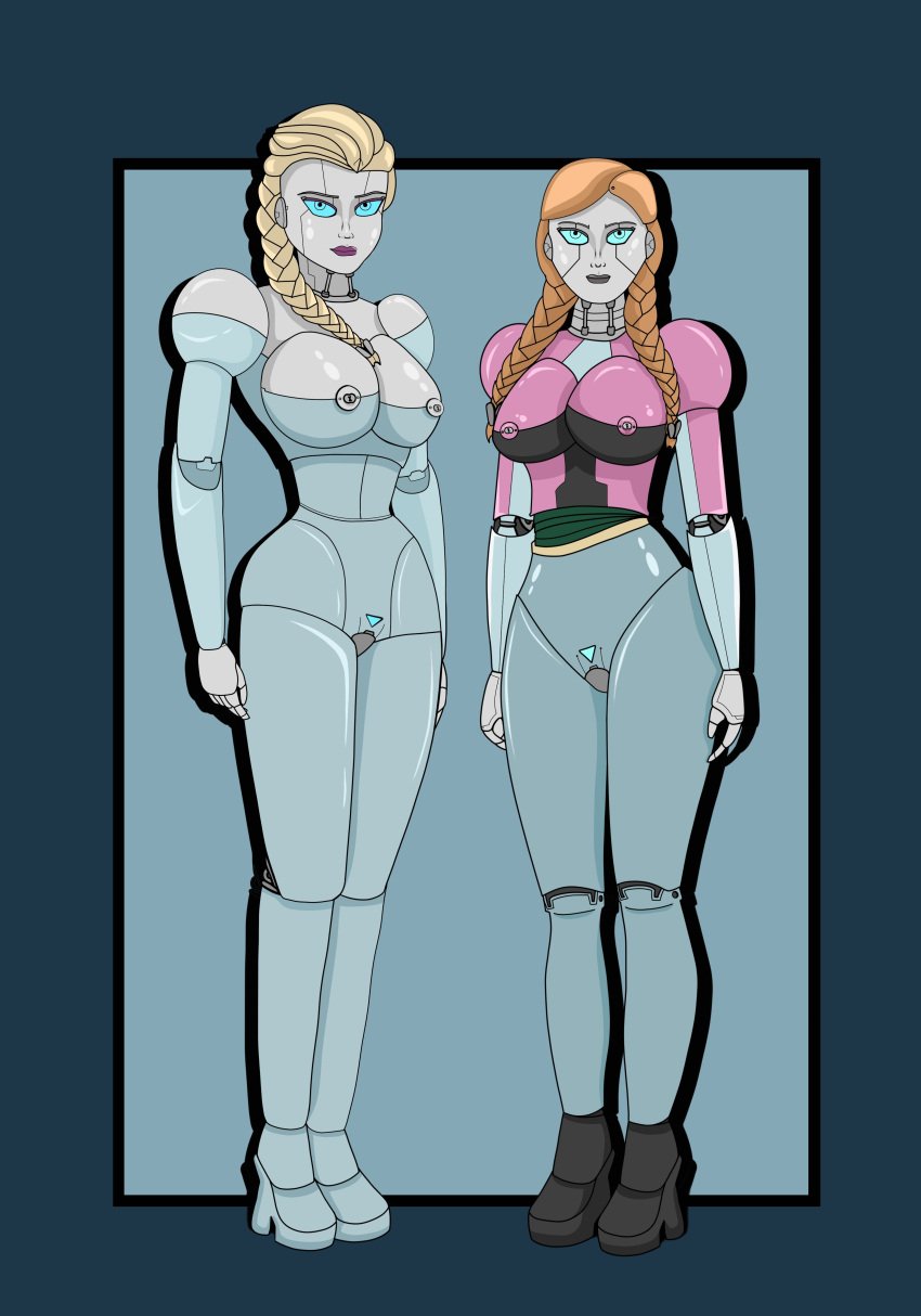 anna_(frozen) disney elsa_(frozen) female frozen_(film) identity_death ihmakk implied_transformation large_ass large_breasts mechanical midriff multiple_girls post_transformation robot_girl robot_humanoid robotization robots tech_control thick_thighs transformation wide_hips