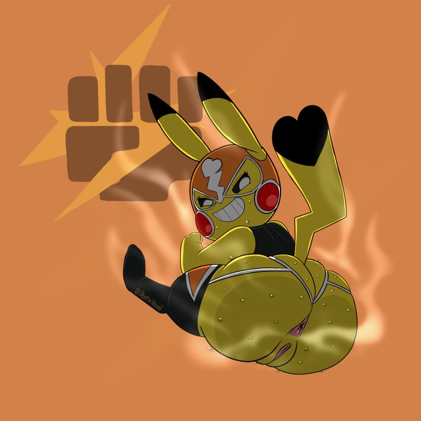 2024 3_toes anthro anus artist_name ass big_butt black_body black_clothing black_ears black_eyes black_fur black_legwear black_tail black_thigh_highs black_topwear blush blush_stickers bodily_fluids bootiehound bottomless cleft_tail clothed clothing cosplay_pikachu_(costume) digital_media_(artwork) dipstick_ears dipstick_tail ear_markings eyelashes feet female fingers fist fur generation_1_pokemon genitals hi_res legwear looking_back markings multicolored_body multicolored_clothing multicolored_ears multicolored_fur multicolored_legwear multicolored_mask multicolored_tail multicolored_thigh_highs nintendo orange_clothing orange_legwear orange_mask orange_thigh_highs partially_clothed pikachu pikachu_libre pink_anus pink_pussy pokemon pokemon_(species) pupils pussy raised_tail short_stack shoulder_blades signature skindentation smile solo steam sweat sweaty_butt tail tail_markings teeth thigh_highs toes topwear white_clothing white_legwear white_mask white_pupils white_thigh_highs yellow_body yellow_ears yellow_fur yellow_tail