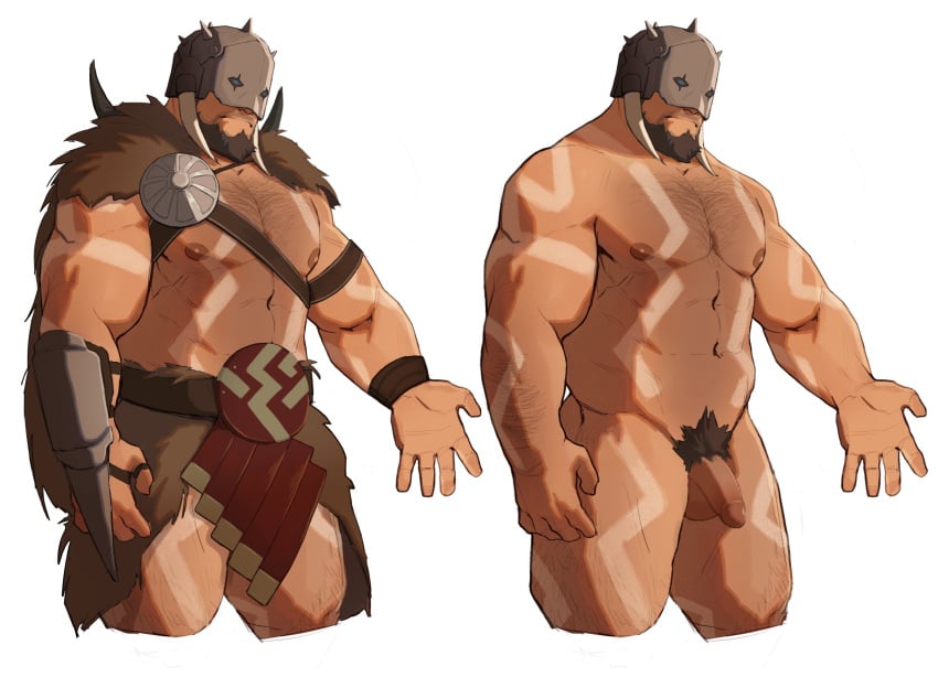 balls bara beard clothing garruk_wildspeaker hairy_chest helmet magic:_the_gathering male male_nipples male_only male_pubic_hair manly mature_male muscular_male nipples nude penis ryker wizards_of_the_coast