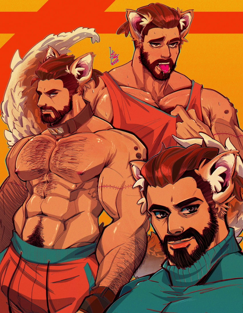 agent_p-3 atomic_heart bara beard clothing daddy hairy_chest male male_nipples male_only male_pubic_hair manly mature_male muscular_male nipples vapedrone